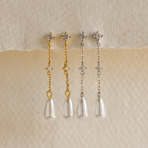 Diamond Pearl Chain Earrings