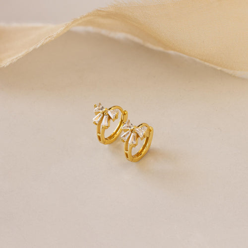 Diamond Ribbon Bow Huggie Earrings