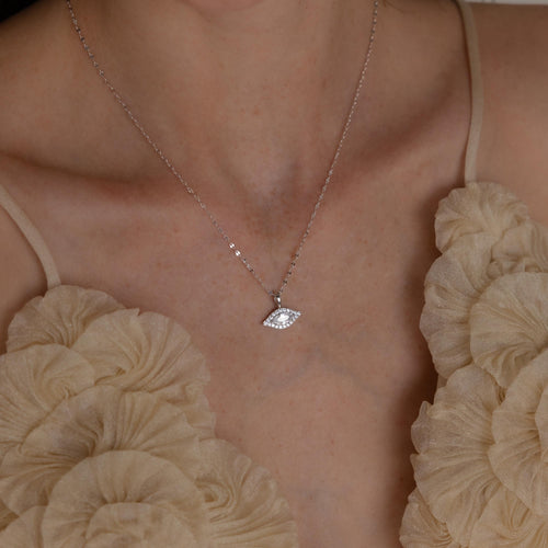Evil Eye Protection Jewelry Pave Charm Necklace