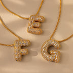 Personalized Puffy Initial Necklace with Pave Diamonds