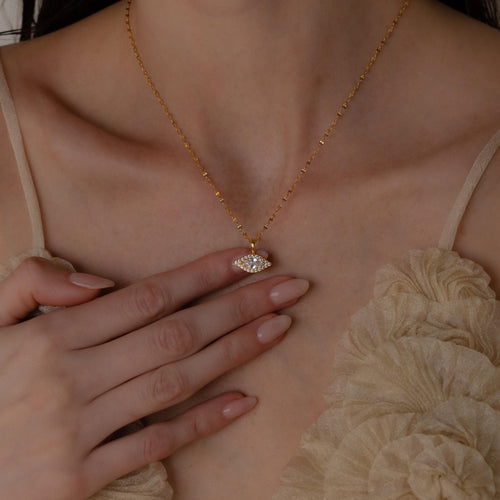 Evil Eye Protection Jewelry Pave Charm Necklace