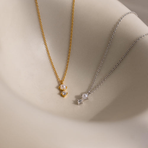 Tiny Pearl Diamond Necklace