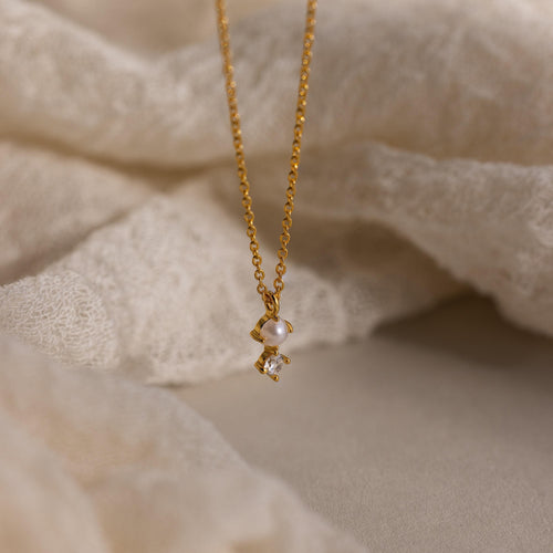 Tiny Pearl Diamond Necklace