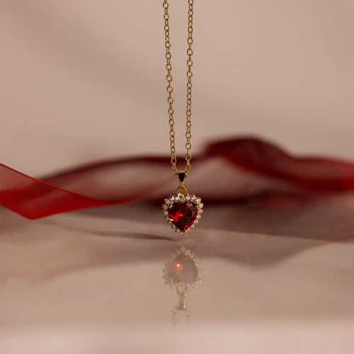 Pave Garnet Heart Necklace