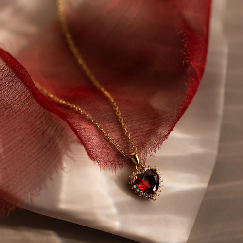 Pave Garnet Heart Necklace