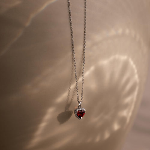 Pave Garnet Heart Necklace