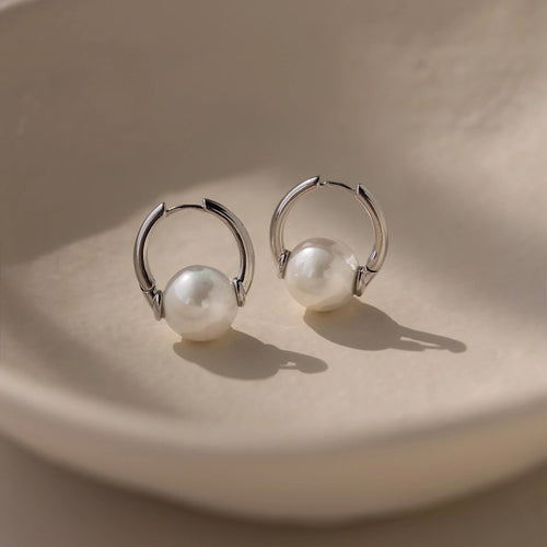 Bold Round Pearl Hoops
