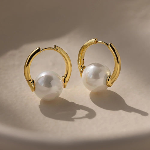 Bold Round Pearl Hoops