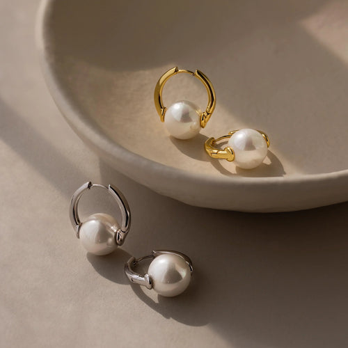 Bold Round Pearl Hoops