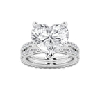 9.22 ctw Heart Lab-Grown Diamond Double Row Diamond Engagement Ring in 14K White Gold for Women | Colorless E, VS1 Clarity, IGI Certified 8.00 ct Center Diamond