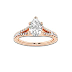 1.33 ctw Pear Lab-Grown Diamond Split Shank Side Stone Engagement Ring in 14K Rose Gold for Women | Colorless E, VS1 Clarity, IGI Certified 1.00 ct Center Diamond