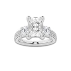 1.75 ctw Radiant Lab-Grown Diamond Three Stone Double Row Engagement Ring in Platinum for Women | E Color, VS1 Clarity, IGI Certified 1.00 ct Center Diamond