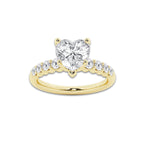3.04 Ct Heart Lab-Grown Diamond Half Eternity Engagement Ring in 14K Yellow Gold for Female, Colorless (E), VS1 Clarity | IGI Certified, 2.50 Ct Center Diamond