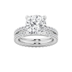 6.22 ctw Cushion Lab-Grown Diamond Double Row Diamond Engagement Ring in Platinum for Women | Colorless E, VS1 Clarity, IGI Certified 5.00 ct Center Diamond