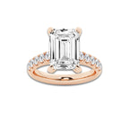 6.55 ctw Emerald Lab-Grown Diamond Pave Engagement Ring in 14K Rose Gold for Women | D Color, VVS1 Clarity, IGI Certified 6.00 ct Center Diamond