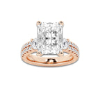 7.96 ctw Radiant Lab-Grown Diamond Three Stone Double Row Engagement Ring in 14K Rose Gold for Women | D Color, VVS1 Clarity, IGI Certified 7.00 ct Center Diamond