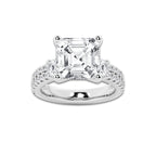 6.96 ctw Asscher Lab-Grown Diamond Three Stone Double Row Engagement Ring in Platinum for Women | E Color, VS1 Clarity, IGI Certified 6.00 ct Center Diamond