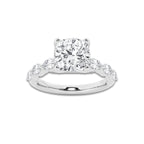 2.98 ctw Cushion Lab-Grown Diamond Marquise Side Stone Engagement Ring in Platinum for Women | Colorless D, VVS1 Clarity, IGI Certified 2.50 ct Center Diamond
