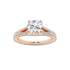 1.08 ctw Round Lab-Grown Diamond Split Shank Side Stone Engagement Ring in 14K Rose Gold for Women | Colorless E, VS1 Clarity, IGI Certified 0.75 ct Center Diamond