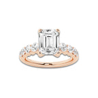 2.04 Ct Emerald Lab-Grown Diamond Half Eternity Engagement Ring in 14K Rose Gold for Female, Colorless (E), VS1 Clarity | IGI Certified, 1.50 Ct Center Diamond