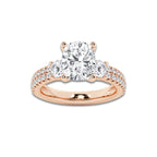 4.46 ctw Elongated Cushion Lab-Grown Diamond Three Stone Double Row Engagement Ring in 14K Rose Gold for Women | E Color, VS1 Clarity, IGI Certified 3.50 ct Center Diamond
