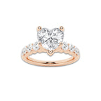 2.54 ctw Heart Lab-Grown Diamond Side Stone Engagement Ring in 14K Rose Gold for Women | Colorless D, VVS1 Clarity, IGI Certified 2.00 Ct Center Diamond