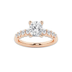 2.02 Ct Elongated Cushion Lab-Grown Diamond Half Eternity Engagement Ring in 14K Rose Gold for Female, Colorless (E), VS1 Clarity | IGI Certified, 1.50 Ct Center Diamond