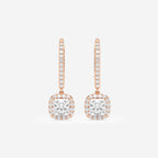 1 1/3 ctw Princess Lab Grown Diamond Halo Drop Earrings 14K Rose Gold, E, VS1