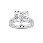 5.96 ctw Heart Lab-Grown Diamond Three Stone Double Row Engagement Ring in 14K White Gold for Women | D Color, VVS1 Clarity, IGI Certified 5.00 ct Center Diamond