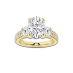 2.25 ctw Oval Lab-Grown Diamond Three Stone Double Row Engagement Ring in 14K Yellow Gold for Women | D Color, VVS1 Clarity, IGI Certified 1.50 ct Center Diamond