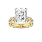 9.22 ctw Radiant Lab-Grown Diamond Double Row Diamond Engagement Ring in 14K Yellow Gold for Women | Colorless E, VS1 Clarity, IGI Certified 8.00 ct Center Diamond