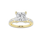 2.54 Ct Princess Lab-Grown Diamond Half Eternity Engagement Ring in 14K Yellow Gold for Female, Colorless (D), VVS1 Clarity | IGI Certified, 2.00 Ct Center Diamond