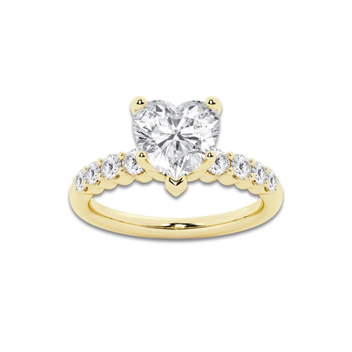 4.16 Ct Heart Lab-Grown Diamond Half Eternity Engagement Ring in 14K Yellow Gold for Female, Colorless (D), VVS1 Clarity | IGI Certified, 3.50 Ct Center Diamond