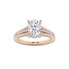 2 1/4 ctw Oval Lab Grown Diamond Three Row Split Shank Solitaire Engagement Ring 14K Rose Gold, E, VS1 | IGI Certified, 2 ct Center