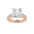5.96 ctw Asscher Lab-Grown Diamond Three Stone Double Row Engagement Ring in 14K Rose Gold for Women | E Color, VS1 Clarity, IGI Certified 5.00 ct Center Diamond
