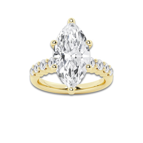 8.66 Ct Marquise Lab-Grown Diamond Half Eternity Engagement Ring in 14K Yellow Gold for Female, Colorless (D), VVS1 Clarity | IGI Certified, 8.00 Ct Center Diamond