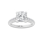 2.40 ctw Cushion Lab-Grown Diamond Pave Engagement Ring in 14K White Gold for Women | E Color, VS1 Clarity, IGI Certified 2.00 ct Center Diamond