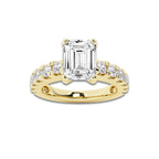3.00 ctw Emerald Lab-Grown Diamond Split-Prong Set Side Stone Engagement Ring in 14K Yellow Gold for Women | Colorless D, VVS1 Clarity, IGI Certified 2.00 ct Center Diamond