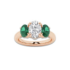 2 7/8 ctw Oval Lab Grown Diamond and Oval Cut Emerald Three-Stone Hidden Halo Engagement Ring 14K Rose Gold, E, VS1 | 2 ct Center