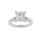 8.66 ctw Princess Lab-Grown Diamond Split Shank Side Stone Engagement Ring in 14K White Gold for Women | Colorless E, VS1 Clarity, IGI Certified 8.00 ct Center Diamond