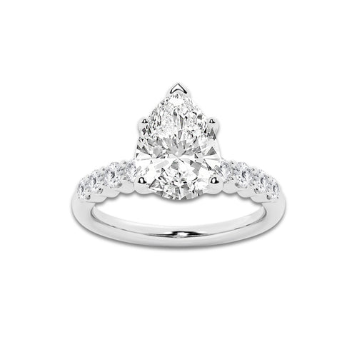 4.66 Ct Pear Lab-Grown Diamond Half Eternity Engagement Ring in 14K White Gold for Female, Colorless (D), VVS1 Clarity | IGI Certified, 4.00 Ct Center Diamond