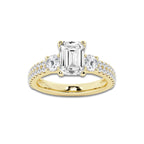 3.50 ctw Emerald Lab-Grown Diamond Three Stone Double Row Engagement Ring in 14K Yellow Gold for Women | D Color, VVS1 Clarity, IGI Certified 2.50 ct Center Diamond