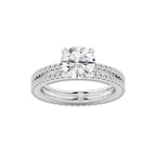 2.69 ctw Round Lab-Grown Diamond Double Row Diamond Engagement Ring in 14K White Gold for Women | Colorless E, VS1 Clarity, IGI Certified 2.00 ct Center Diamond