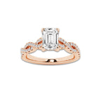 1.00 ctw Emerald Lab-Grown Diamond Twisted Shank Engagement Ring in 14K Rose Gold for Women | E Color, VS1 Clarity, Not Certified 0.75 ct Center Diamond