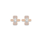 4 3/4 ctw Emerald Lab Grown Diamond with Round Pave Set Cufflinks 14K Rose Gold, E, VS1