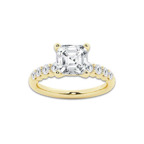 4.66 Ct Asscher Lab-Grown Diamond Half Eternity Engagement Ring in 14K Yellow Gold for Female, Colorless (D), VVS1 Clarity | IGI Certified, 4.00 Ct Center Diamond