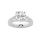 4.00 ctw Round Lab-Grown Diamond Three Stone Double Row Engagement Ring in Platinum for Women | E Color, VS1 Clarity, IGI Certified 3.00 ct Center Diamond