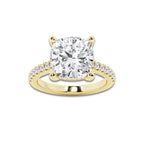 6.37 ctw Cushion Lab-Grown Diamond Hidden Halo Side Stone Engagement Ring in 18K Yellow Gold for Women | Colorless D, VVS1 Clarity, IGI Certified 6.00 ct Center Diamond