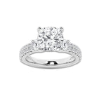 4.46 ctw Cushion Lab-Grown Diamond Three Stone Double Row Engagement Ring in Platinum for Women | E Color, VS1 Clarity, IGI Certified 3.50 ct Center Diamond