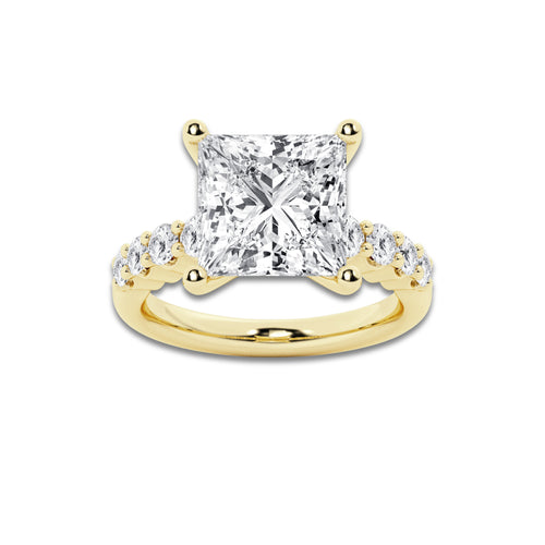 7.66 Ct Princess Lab-Grown Diamond Half Eternity Engagement Ring in 14K Yellow Gold for Female, Colorless (D), VVS1 Clarity | IGI Certified, 7.00 Ct Center Diamond